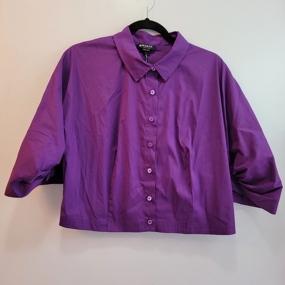 Worth Tops - NWOT Worth Purple Button Down Crop Blouse Size 14
